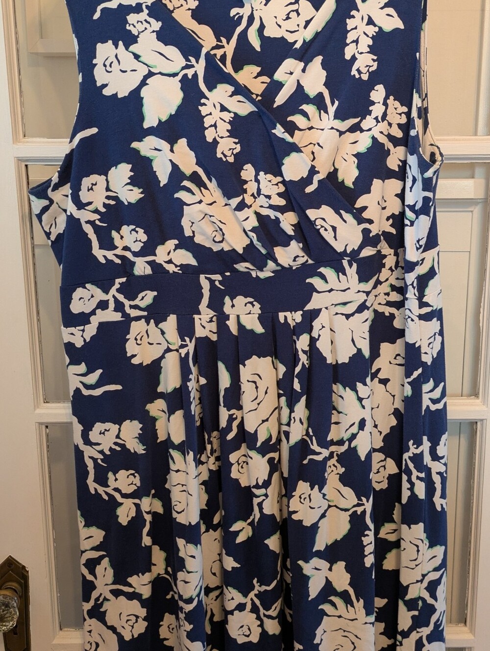 Lands' End Navy Floral Wrap-Style Dress